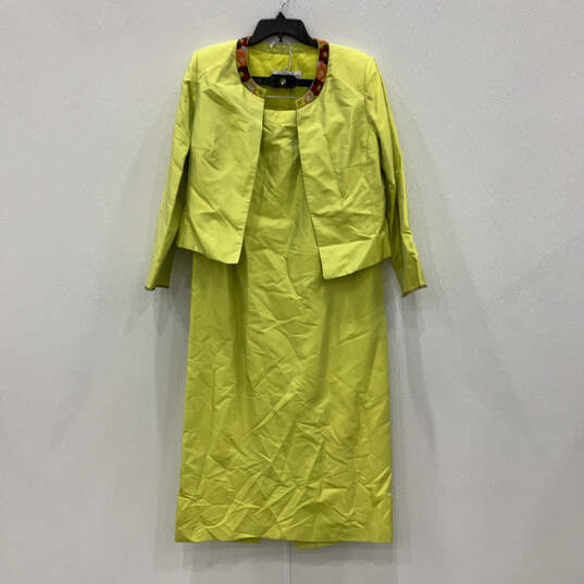 Womens Yellow Beaded Three-Piece Crop Top Blazer & Skirt Suit Set Size 12 image number 1