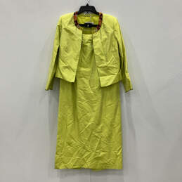 Womens Yellow Beaded Three-Piece Crop Top Blazer & Skirt Suit Set Size 12