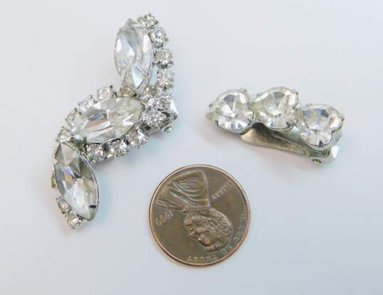 Vintage Weiss & Kramer Silvertone Icy Clear Rhinestones Marquise Zigzag & Cluster Clip On Earrings Variety 21.1g image number 4