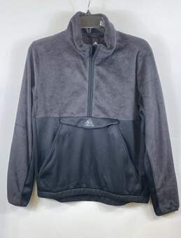 Adidas Womens Gray Fleece Pocket Long Sleeve Mock Neck 1/2 Zip Jacket Size M