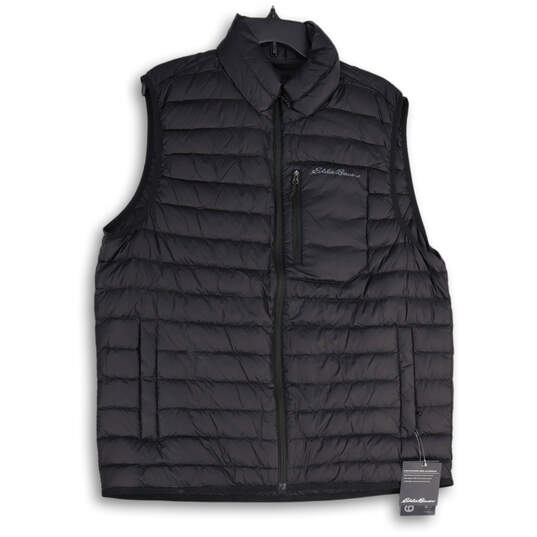 NWT Mens Black Sleeveless Mock Neck Full-Zip Quilted Vest Size Large image number 1