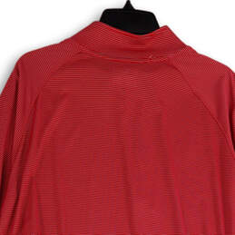 Mens Red Striped Long Sleeve Mock Neck 1/4 Zip Activewear T-Shirt Size 3XL