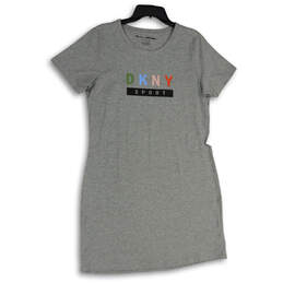 NWT Womens Gray Space Dye Crew Neck Short Sleeve T-Shirt Dress Size Large