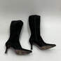 Womens Black Leather Pointed Toe Side Zip Stiletto Knee High Boot Size 9.5M image number 2