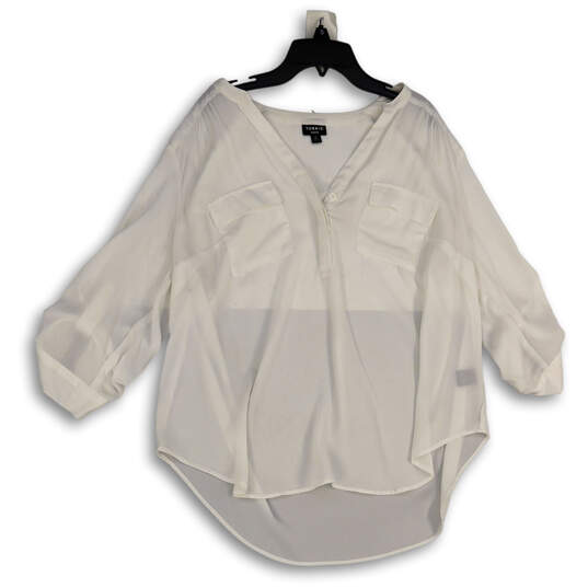 Womens White Button Front Pockets 3/4 Sleeve Pullover Blouse Top Size 0 image number 3