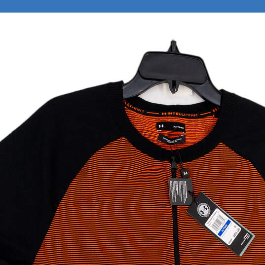NWT Mens Black Orange Striped Short Sleeve Quarter Zip Knit T-Shirt Size XL image number 3