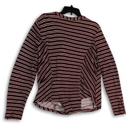 Womens Red White Striped V-Neck Long Sleeve Full-Zip Sweater Size XL alternative image