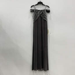 NWT Womens Gray Velvet Off Pleated Shoulder Back Zip Maxi Dress Size 10