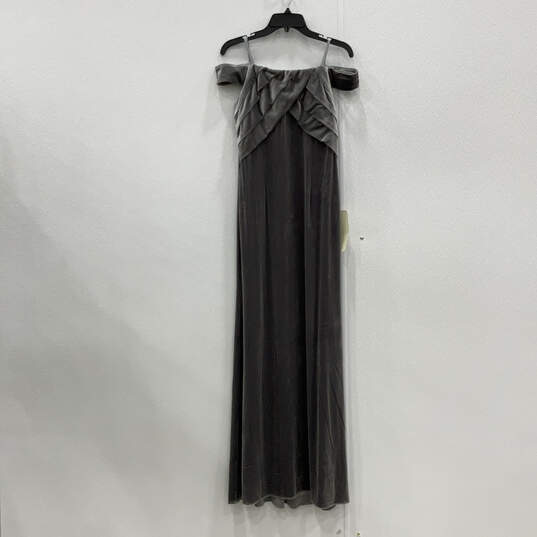 NWT Womens Gray Velvet Off Pleated Shoulder Back Zip Maxi Dress Size 10 image number 1