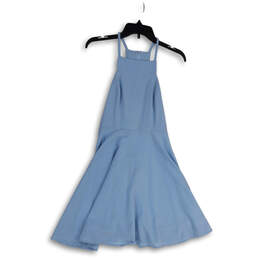 Womens Blue Spaghetti Strap Square Neck Back Zip Fit & Flare Dress Size S