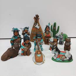 Bundle of 14 Assorted Ceramic Native American Nativity Set