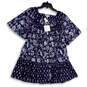 NWT Womens Blue White Floral Short Sleeve Button Front Blouse Top Size XL image number 1