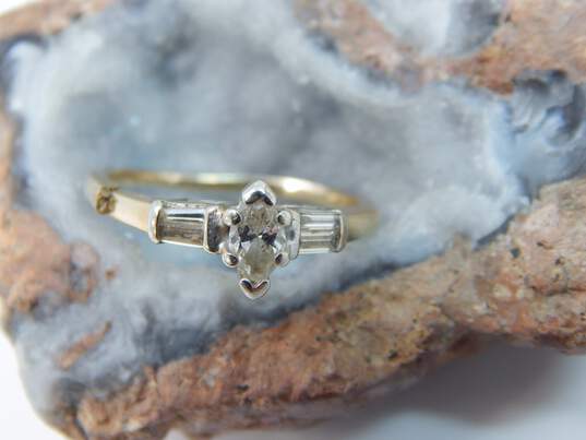 14K Yellow Gold 0.50 CTTW Diamond Marquise Cut & Baguette Ring - For Repair 3.0g image number 1