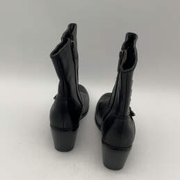 Womens Alanis D84439 Black Leather Block Heel Side Zip Biker Boots Size 6.5 alternative image