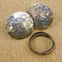 Taxco Mexico 925 Modernist Hammered Circle Post Earrings & Interlocking Bands Ring 12.3g image number 1