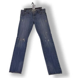 Womens Light Blue Flat Front Coin Pocket Distressed Denim Jeans Size Medium