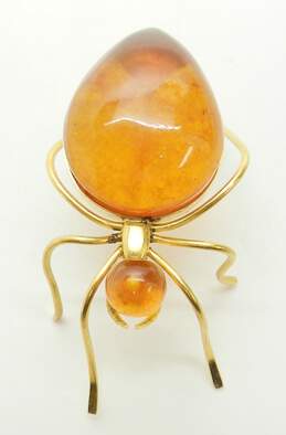 Vintage Russian Goldfill Honey Amber Giant Ant Brooch