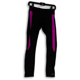 Womens Black Pink Stretch Elastic Wasit Pull On Ankle Zip Leggings Size S