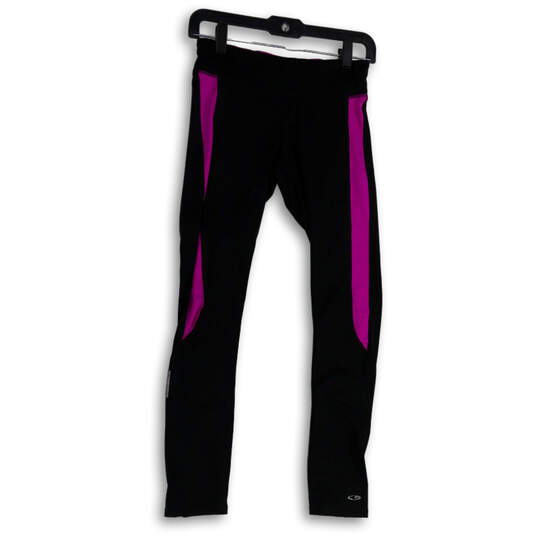 Womens Black Pink Stretch Elastic Wasit Pull On Ankle Zip Leggings Size S image number 1