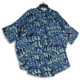Womens Blue Printed Satin Short Sleeve Button Front Goddess Sleepshirt Size L alternative image