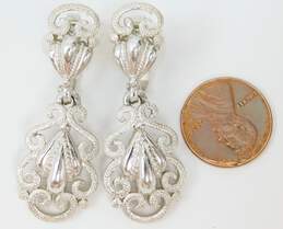 VNTG Crown Trifari Silver Tone Scrolled Clip-On Drop Dangle Earrings 12.2g alternative image