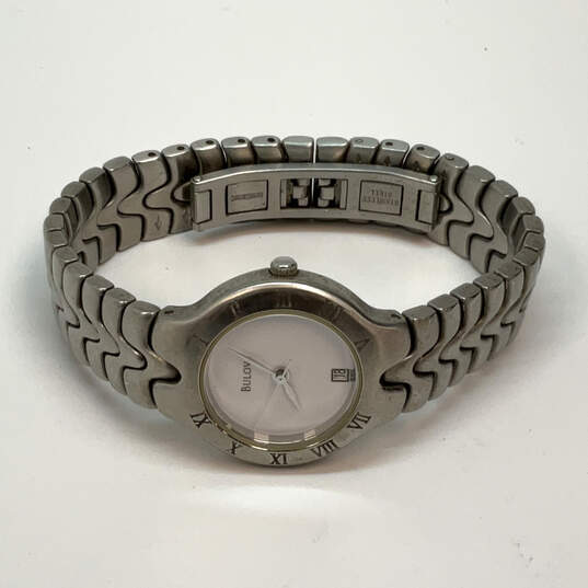 Designer Bulova Silver-Tone Round Dial Stainless Steel Analog Wristwatch image number 2
