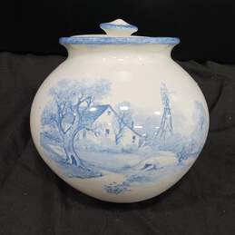 Vintage White & Blue Cookie Jar