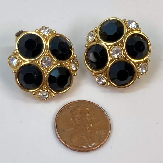 Designer Swarovski Gold-Tone Black Crystal Rhinestone Clip On Earrings image number 4