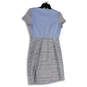 Womens Blue Tweed Round Neck Short Sleeve Pullover Shift Dress Size 4 image number 3