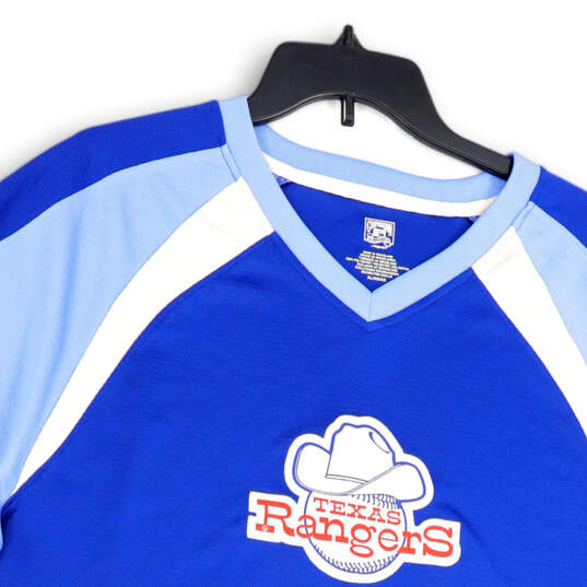 Mens Blue White Texas Rangers Baseball-MLB Raglan Sleeve  T-Shirt Size XL image number 3