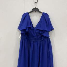 NWT Lavetir Womens Blue Surplice Neck Flutter Sleeve Long Maxi Dress Size 20
