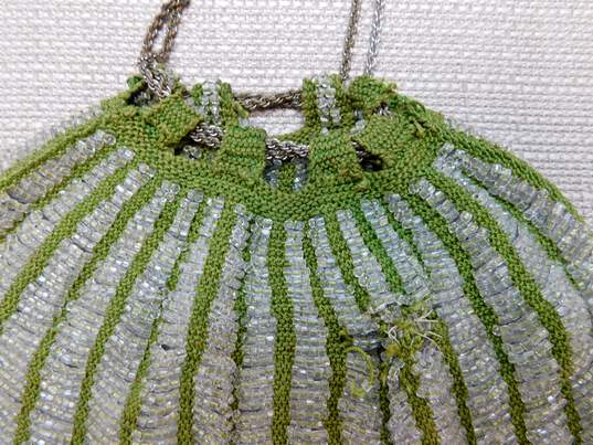 Antique Art Deco Green Clear Beaded Chain Purse - For Repair 167.5g image number 5