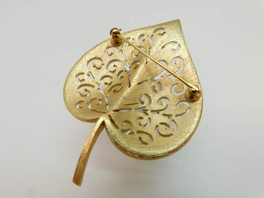 Vintage Crown Trifari Scrolled Leaf Gold Tone Brooch 25.6g image number 4