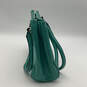Womens Turquoise Leather Inner Pocket Double Handle Zipper Hand Bag image number 4