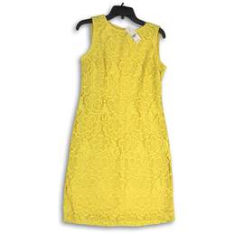 NWT New York & Company Womens Yellow Lace Sleeveless Round Neck Sheath Dress 6
