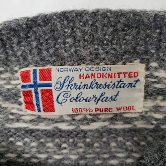 VTG Norwegian WM's 100% Wool Cardigan Nordic Handknitted Grey & White Cardigan Sweater Size L image number 3