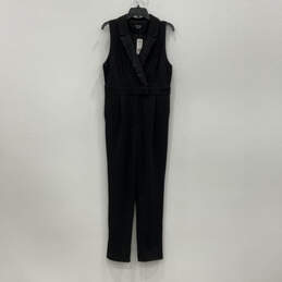 NWT Womens Black Tuxedo Satin Collare Knit Crepe One-Piece Jumpsuit Size L