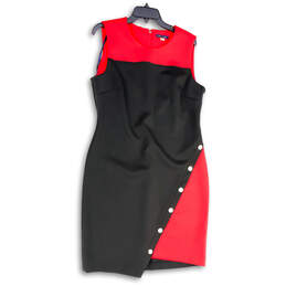 NWT Womens Black Red Sleeveless Round Neck Back Zip Sheath Dress Size 14