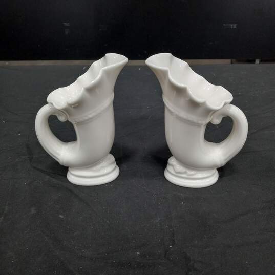 Set of 2 Small Lenox Ivory Colored Cornucopia Vases image number 1
