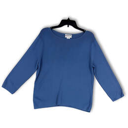 Womens Blue Round Neck Long Sleeve Regular Fit Pullover T-Shirt Size Large