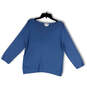 Womens Blue Round Neck Long Sleeve Regular Fit Pullover T-Shirt Size Large image number 1