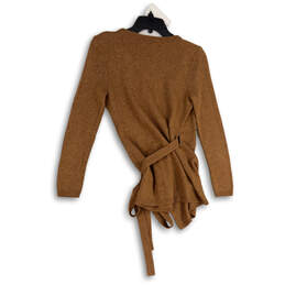 Womens Brown Tight-Knit Long Sleeve Tie Waist Wrap Sweater Size XS alternative image