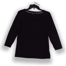 Womens Black Solid Long Dolman Sleeve Square Neck Blouse Top Size Large