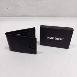 Runbox Black Leather Slim Minimalist Wallet With Money Clip IOB
