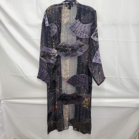 Citron Santa Monica WM's Black Sheer Silk Bohemian Long Kimono Size L image number 2