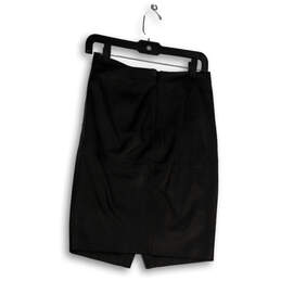 Womens Black Flat Front Elastic Waist Back Zip Short Wrap Skirt Size 0