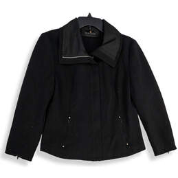 Womens Black Long Sleeve Spread Collar Full-Zip Jacket Size Medium