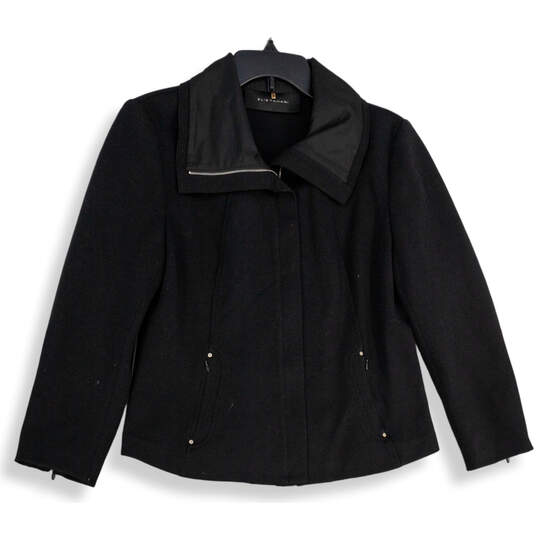 Womens Black Long Sleeve Spread Collar Full-Zip Jacket Size Medium image number 1