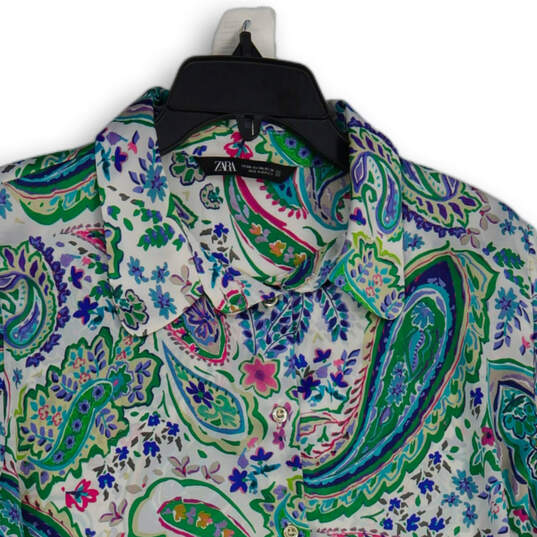 Womens Multicolor Paisley Collared Button Front Blouse Top Size XXL image number 3