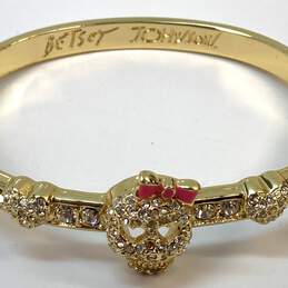 Designer Betsey Johnson Gold-Tone Rhinestone Skull Hinged Bangle Bracelet alternative image
